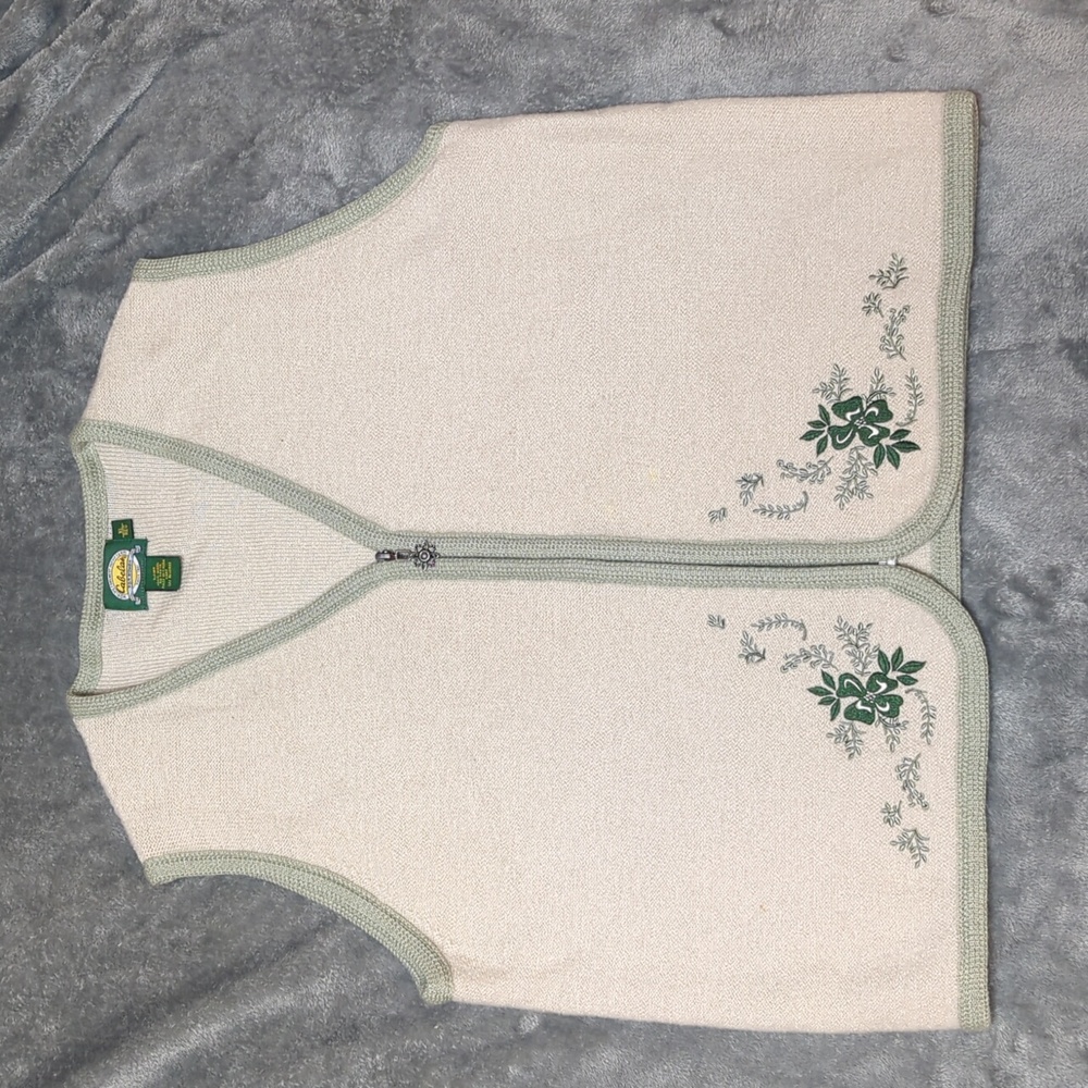 Cabela's 100% Wool Tan & Green Floral or Shamrock Full Zip Vest Size XL
